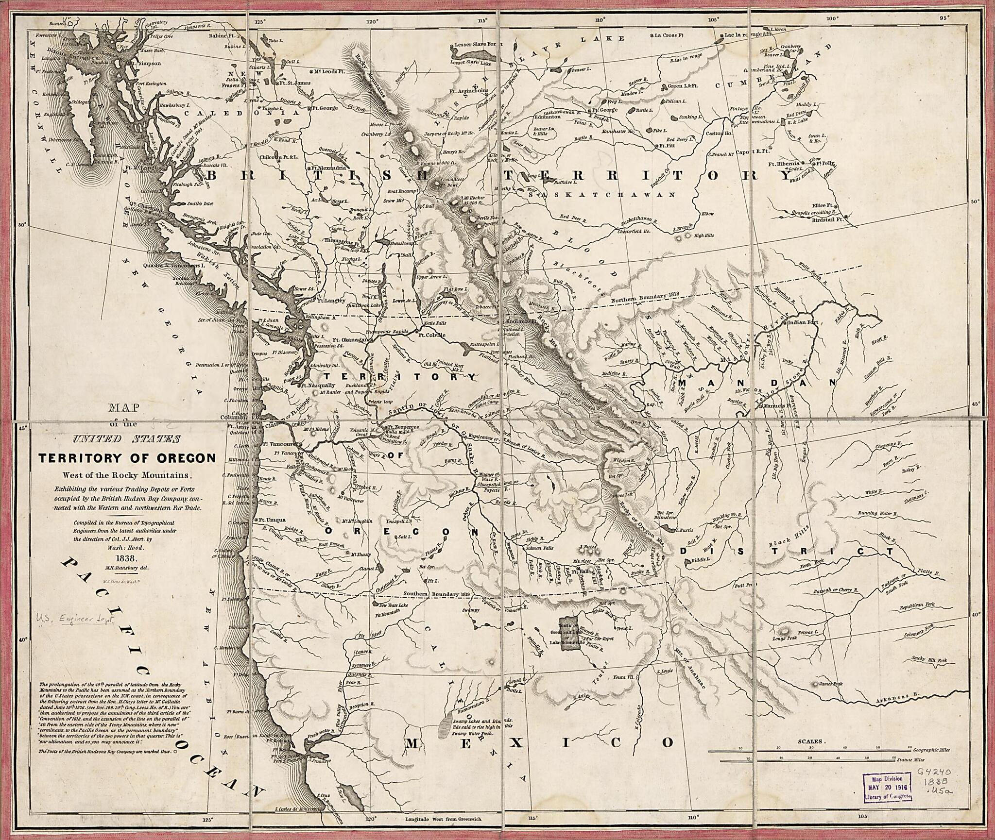 This old map of Map of the United States, Territory of Oregon, West of the Rocky Mountains : Exhibiting the Various Trading Depots Or Forts Occupied by the British Hudson Bay Company, Connected With the Western and Northwestern Fur Trade from 1838 was cr