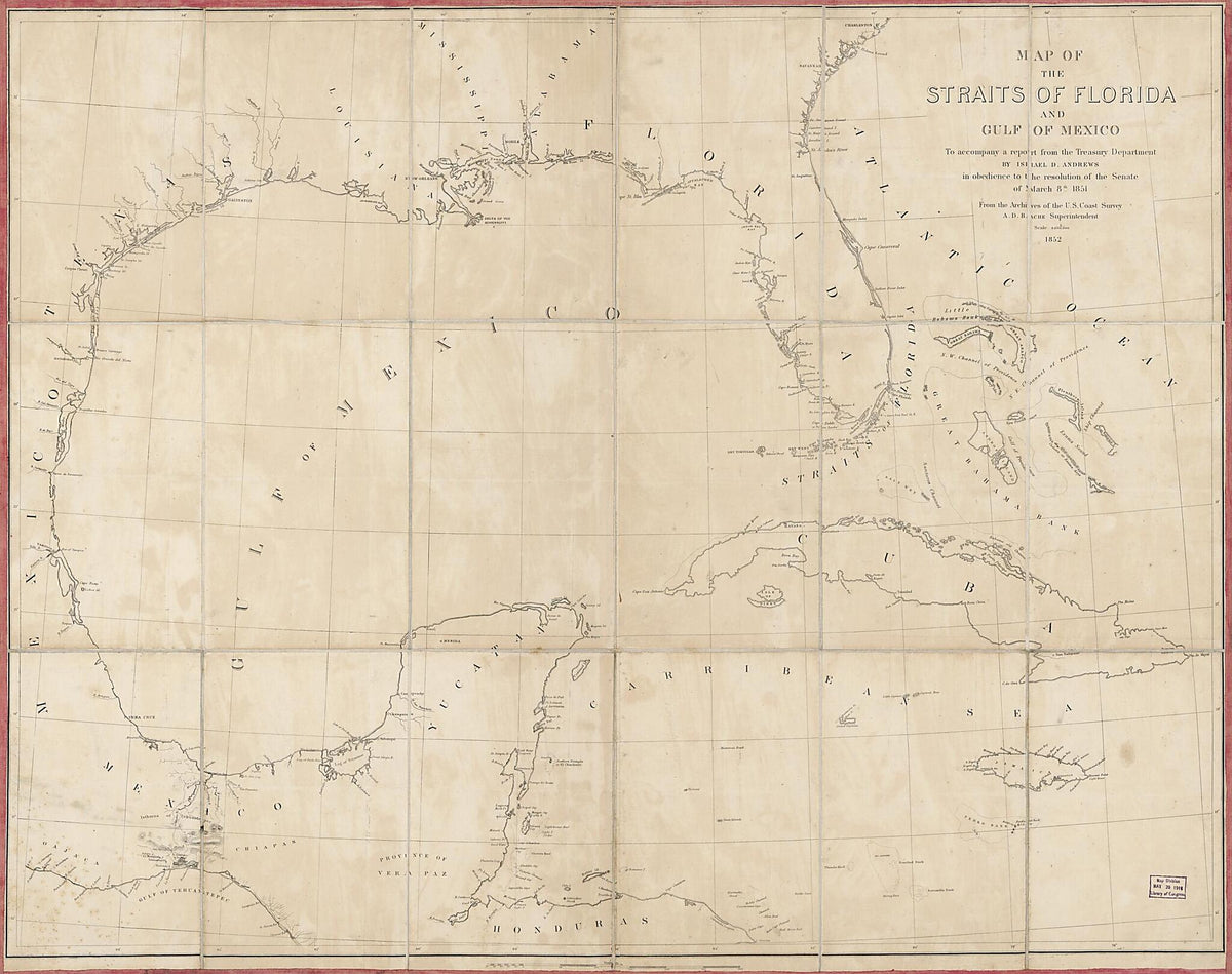 Map of the Straits of Florida and Gulf of Mexico : to Accompany a Report from the Treasury Department by Israel D. Andrews In Obedience to the Resolution of the Senate of March 8th, 1851 (Straits of Florida and Gulf of Mexico) 1852 by Relic Map Company