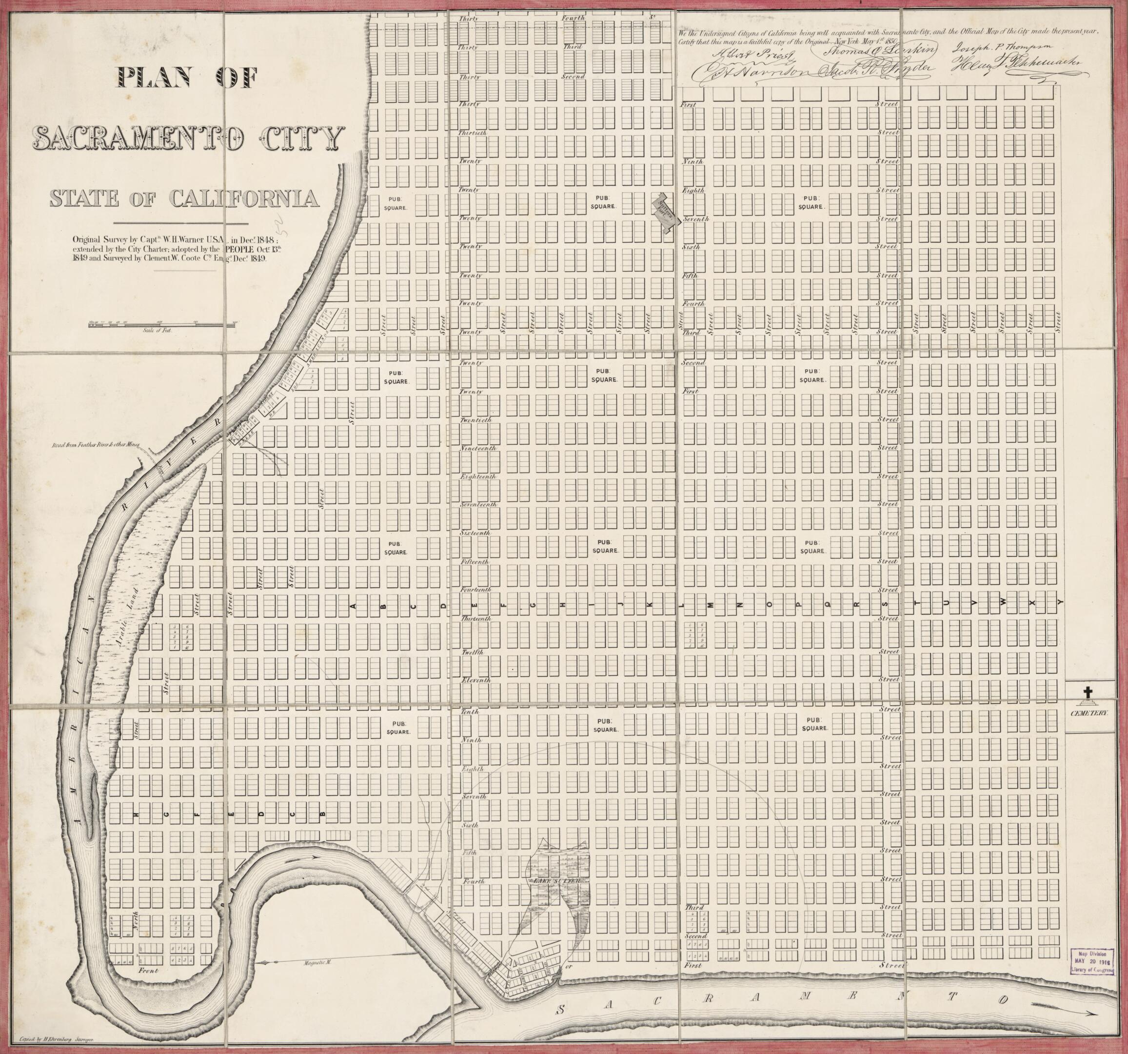 This old map of Plan of Sacramento City, State of California from 1848 was created by Millard Fillmore,  W. Endicott &amp; Co, William Horace Warner in 1848