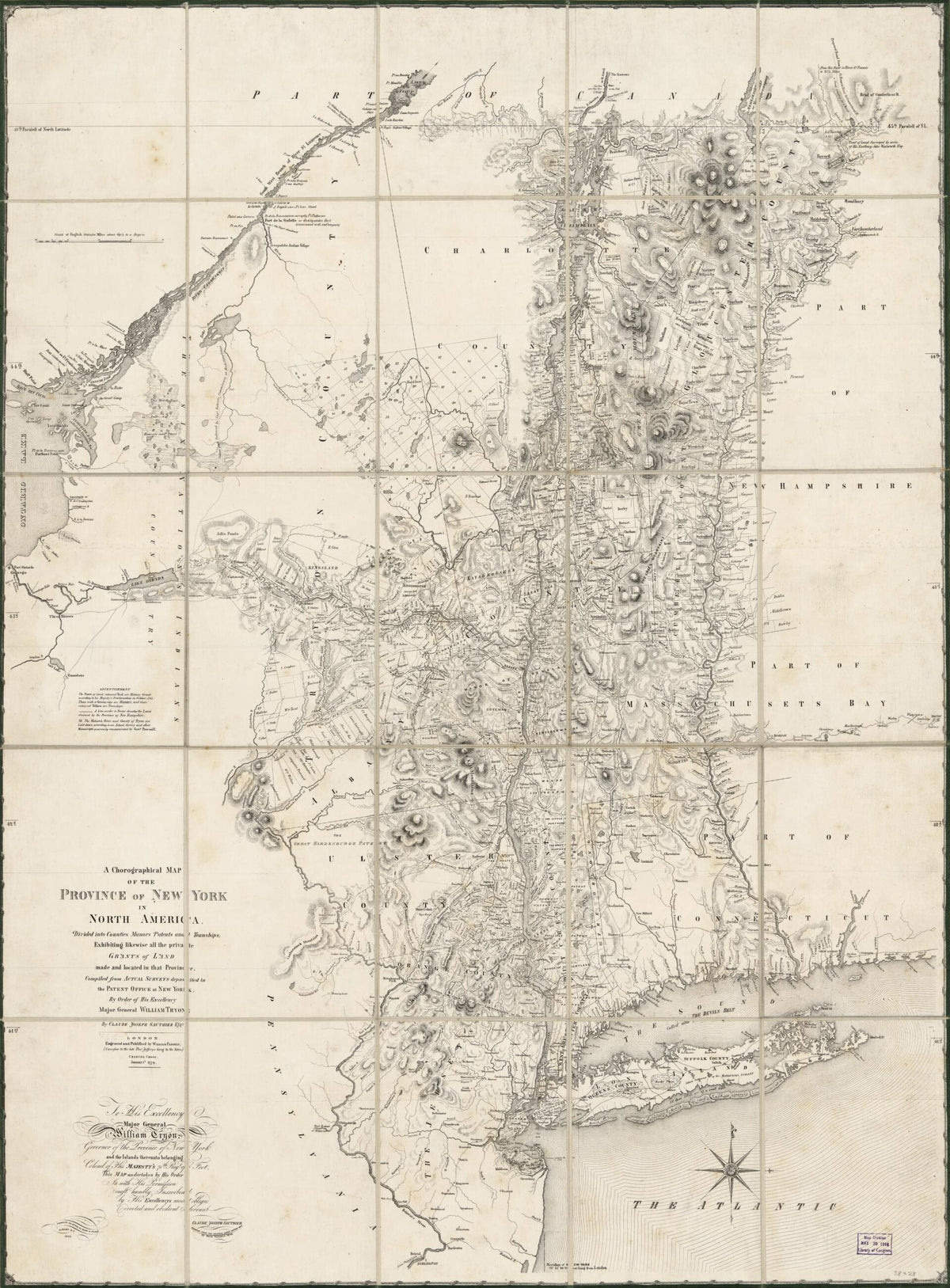 A Chorographical Map of the Province of New York In North America : Divided Into Counties, Manors, Patents, and Townships : Exhibiting Likewise All the Private Grants of Land Made and Located In That Province 1849 by Relic Map Company