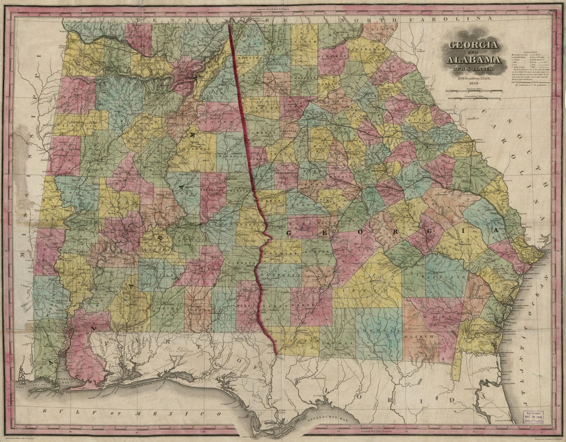 This old map of Georgia and Alabama from 1853 was created by Millard Fillmore, Henry Schenck Tanner in 1853