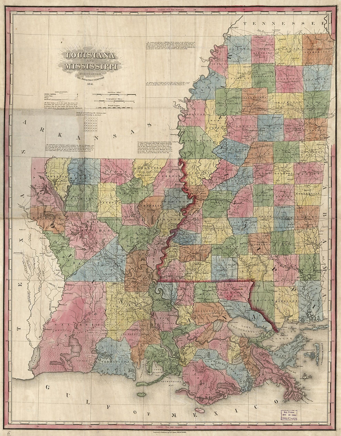 This old map of Louisiana and Mississippi from 1851 was created by Millard Fillmore, Henry Schenck Tanner in 1851