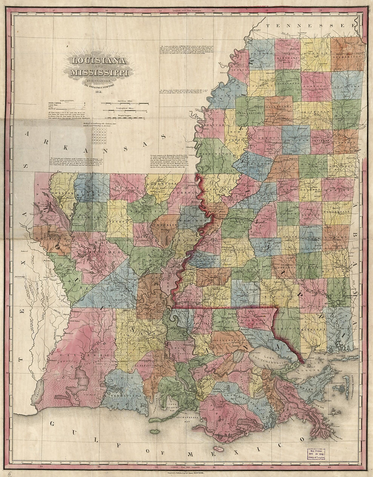 Louisiana and Mississippi 1851 by Relic Map Company