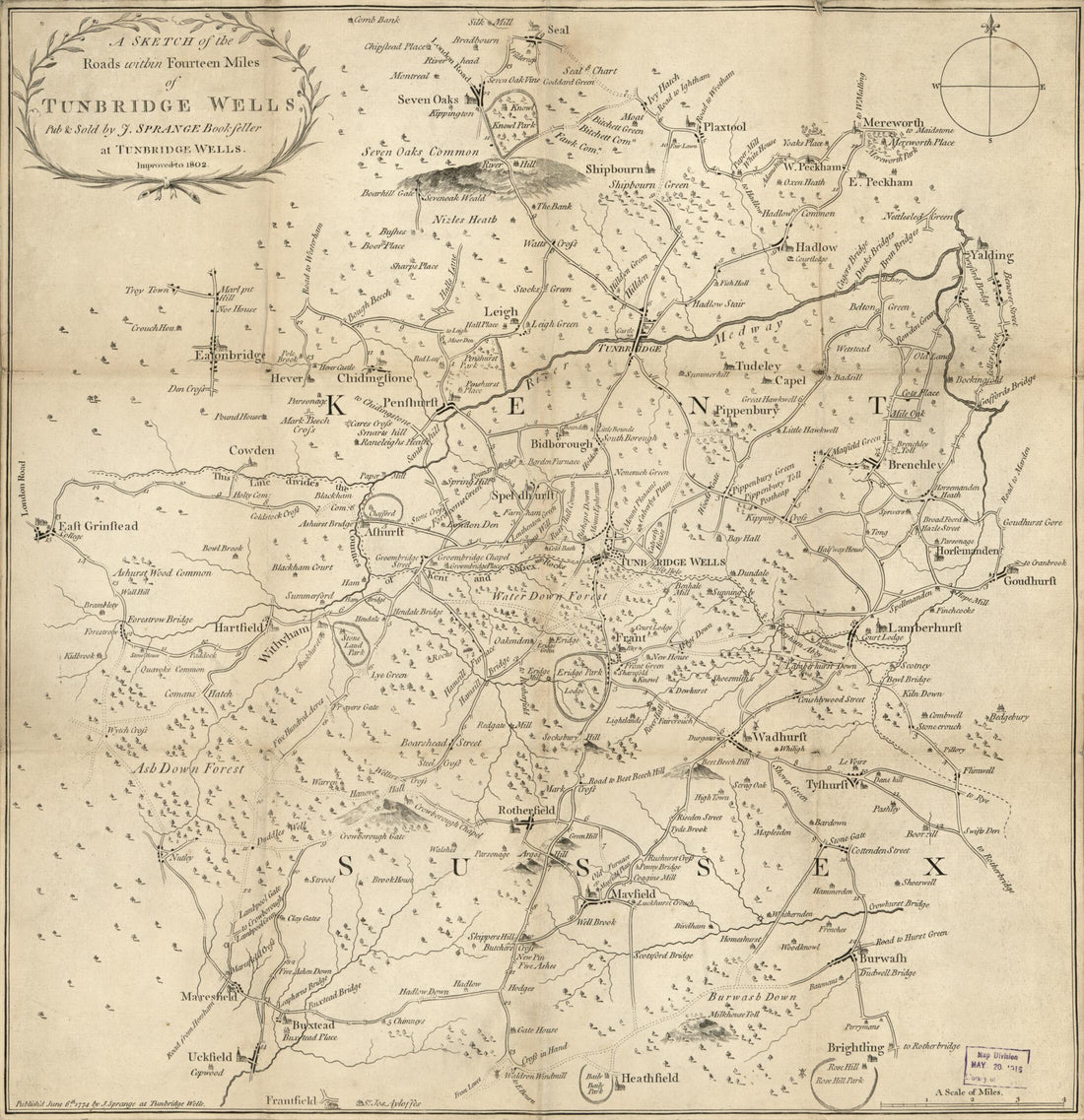 This old map of A Sketch of the Roads Within Fourteen Miles of Tunbridge Wells from 1802 was created by Millard Fillmore, J. (Jasper) Sprange in 1802