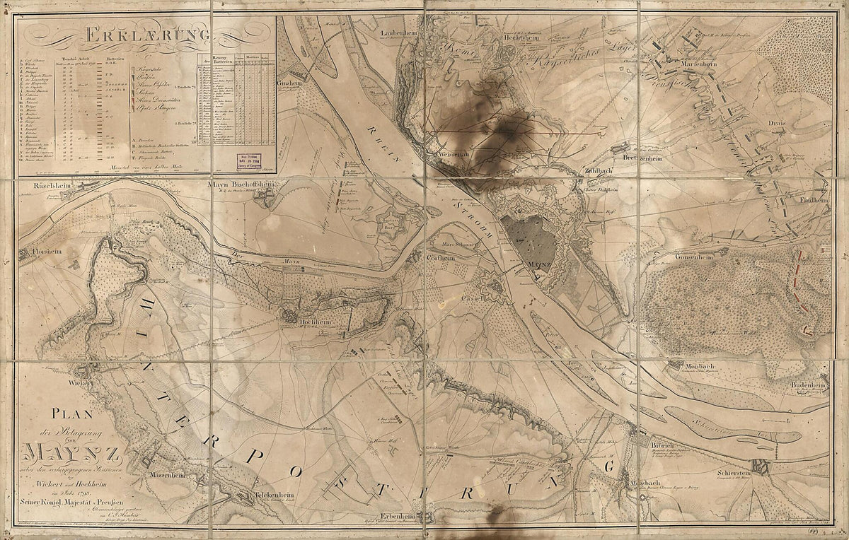Plan Der Belagerung Von Maynz : Nebst Den Vorhergegangenen Positionen Bey Wickert Und Hochheim Im Jahr 1793 (Environs of Mayenz) by Relic Map Company