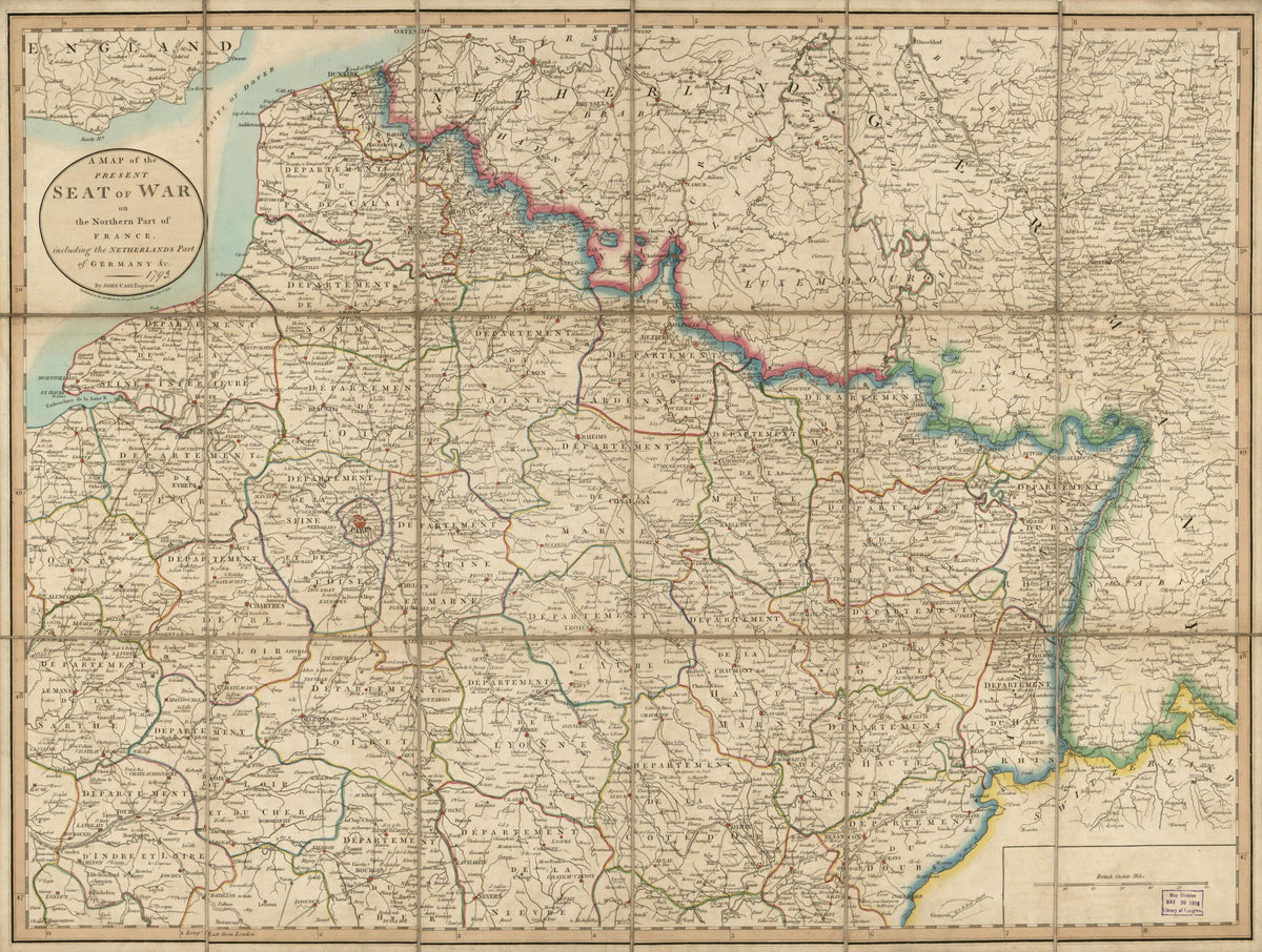 A Map of the Present Seat of War On the Northern Part of France, Including the Netherlands, Part of Germany &amp;c in 1793 by Relic Map Company