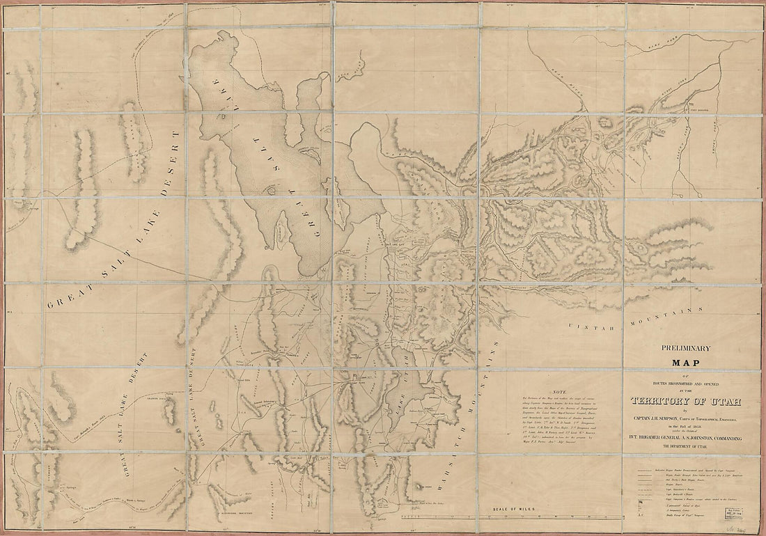 This old map of Preliminary Map of Routes Reconnoitered and Opened In the Territory of Utah from 1858 was created by Millard Fillmore, J. H. (James Hervey) Simpson in 1858