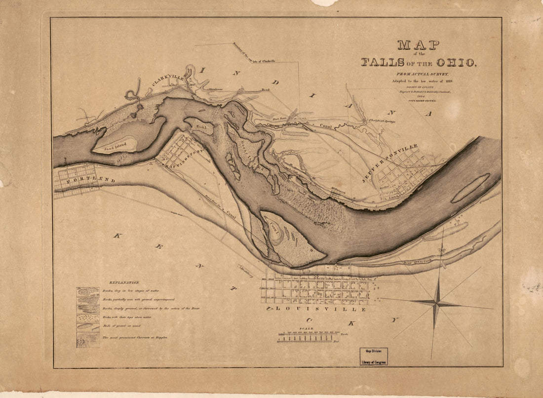 This old map of Map of the Falls of the Ohio, from Actual Survey : Adapted to the Low Water of 1819 from 1824 was created by J. Flint, E. G. Gridley in 1824