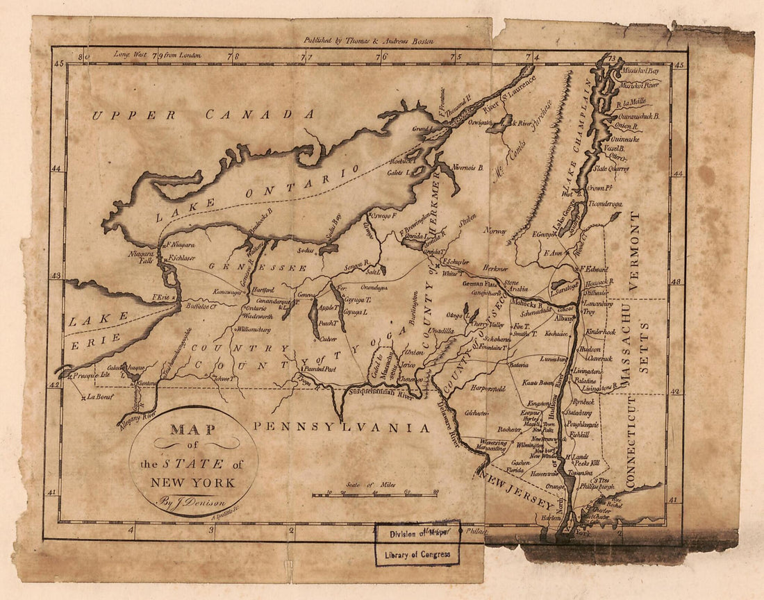 This old map of Map of the State of New York from 1796 was created by J. Denison, Amos Doolittle, Jedidiah Morse in 1796