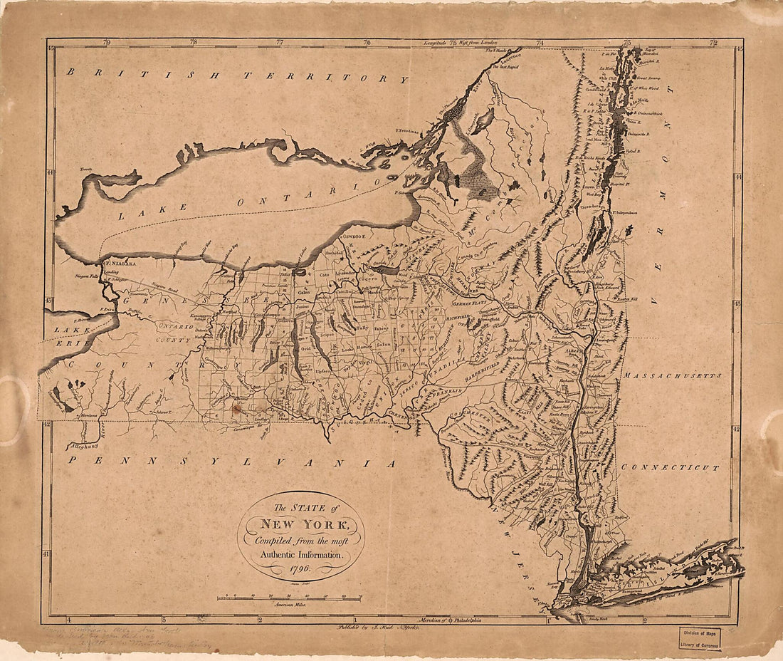 This old map of The State of New York from 1796 was created by John Reid, William Winterbotham in 1796