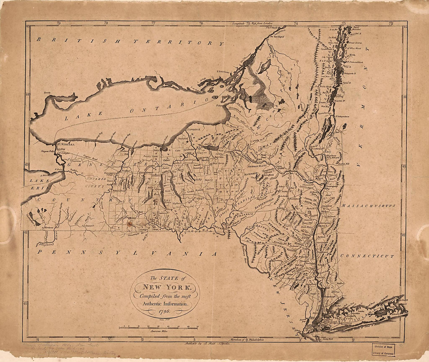 This old map of The State of New York from 1796 was created by John Reid, William Winterbotham in 1796