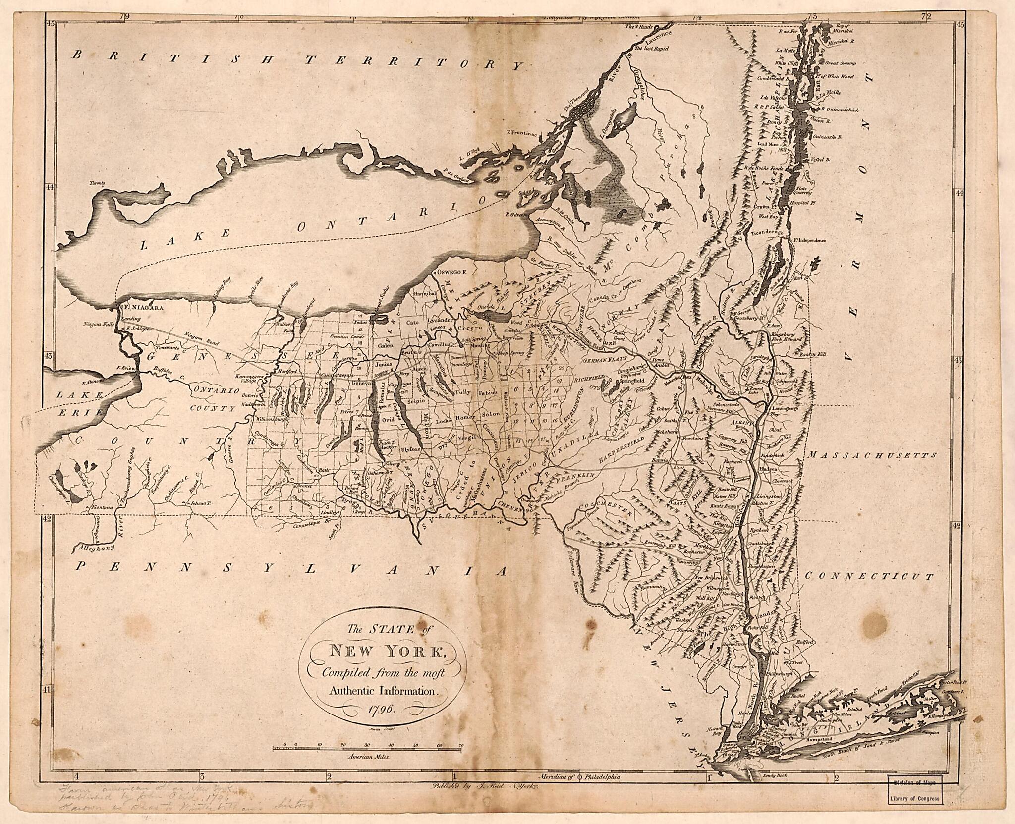 This old map of The State of New York from 1796 was created by John Reid, William Winterbotham in 1796