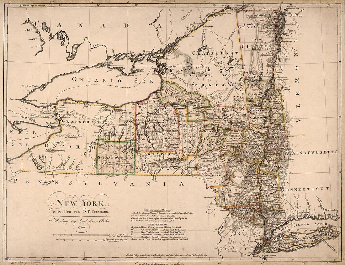 This old map of New York from 1799 was created by Wilhelm Sander, D. F. Sotzmann in 1799