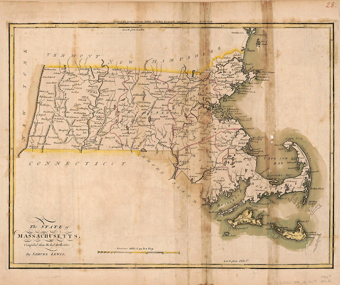 This old map of The State of Massachusetts from 1795 was created by Mathew Carey, Samuel Lewis in 1795