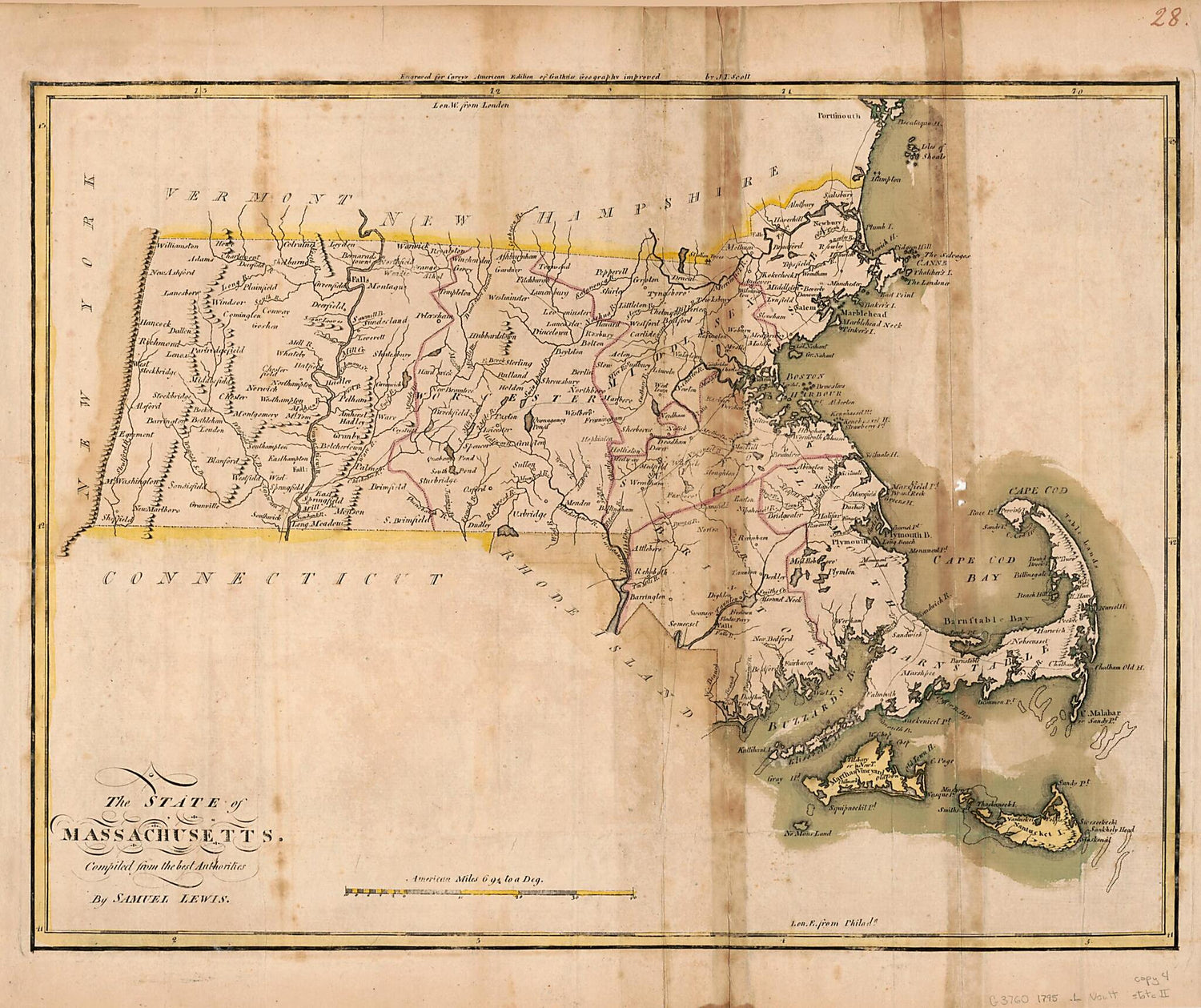 This old map of The State of Massachusetts from 1795 was created by Mathew Carey, Samuel Lewis in 1795