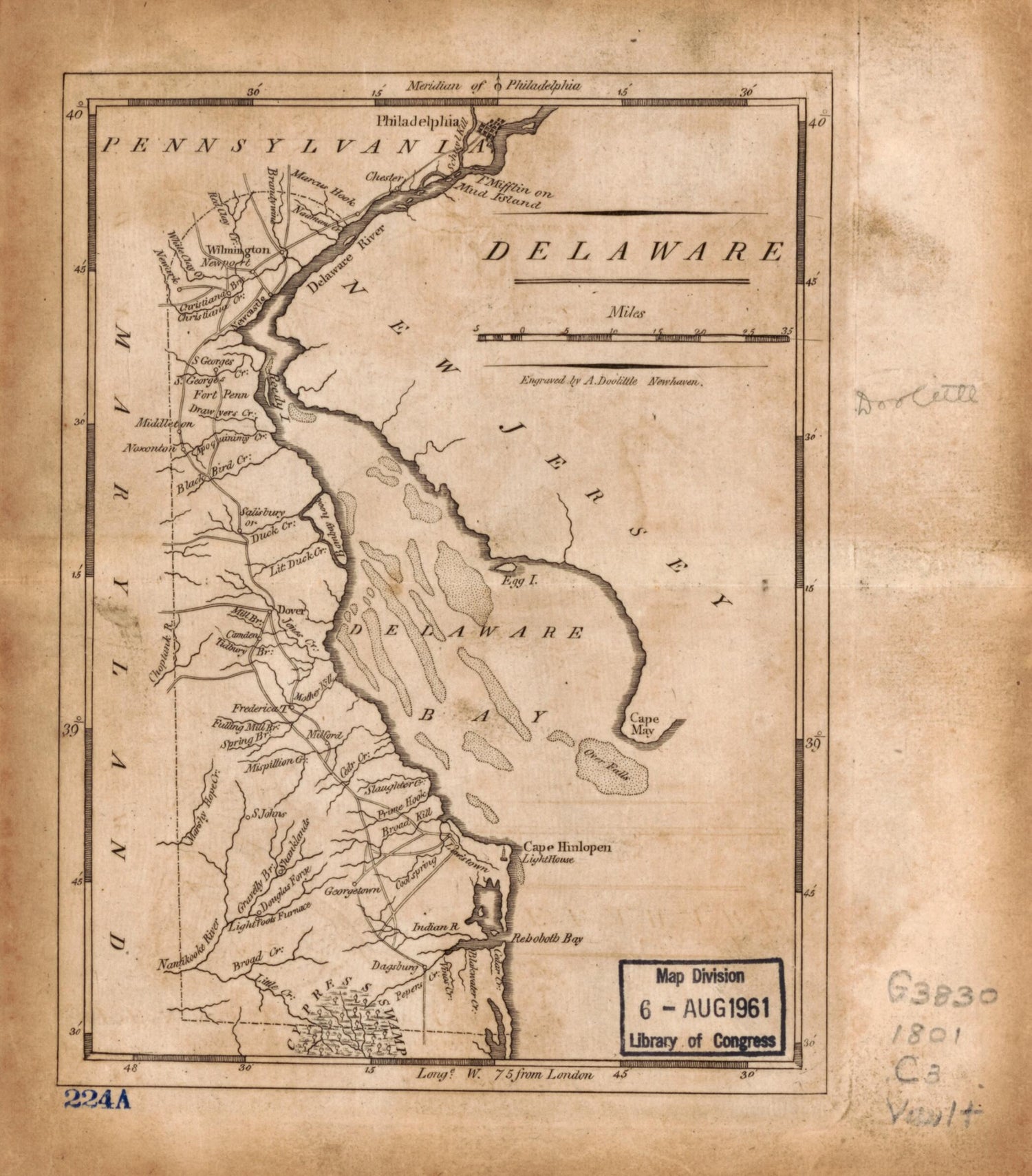 This old map of Delaware from 1801 was created by Mathew Carey, Amos Doolittle in 1801