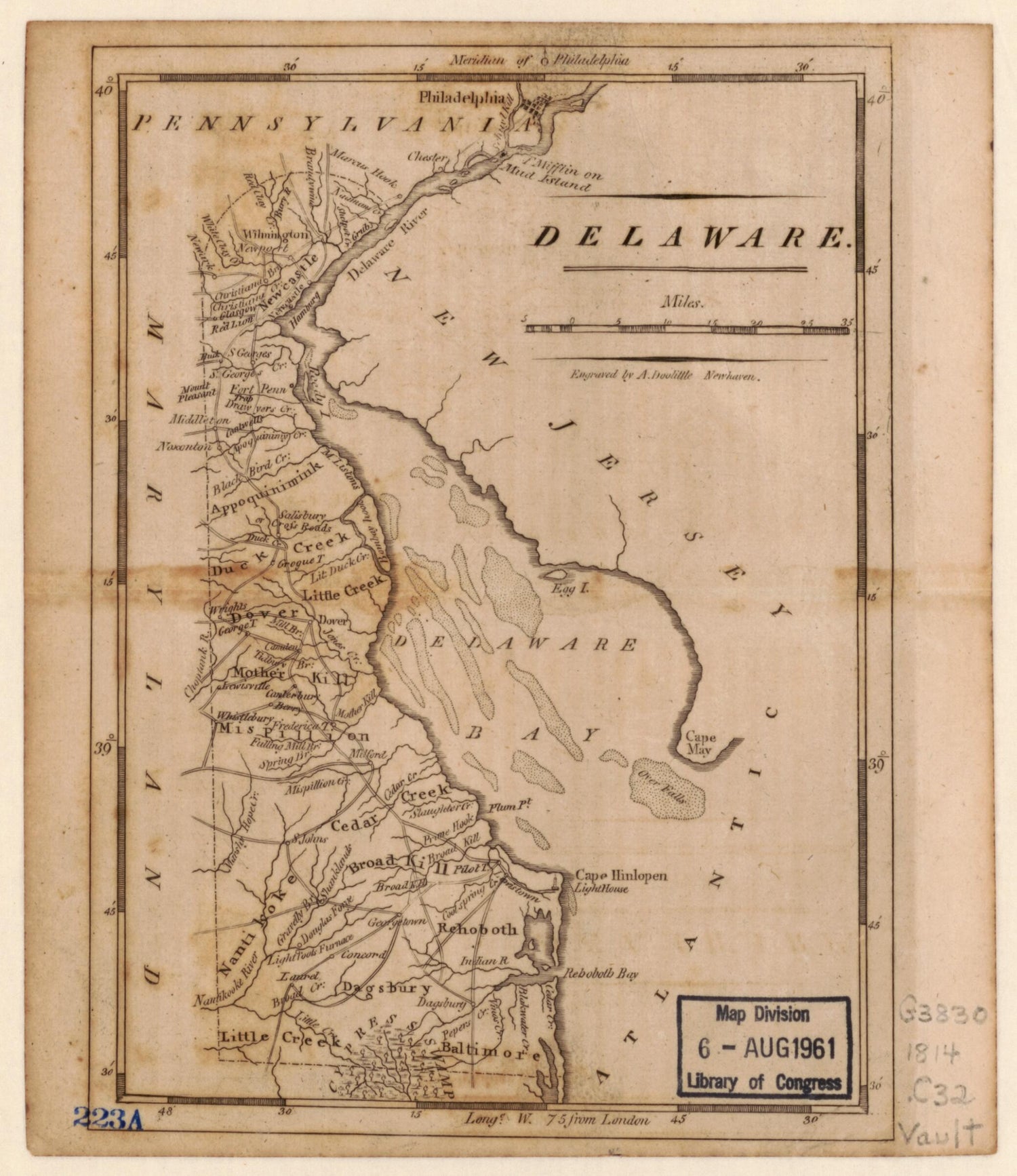 This old map of Delaware from 1814 was created by Mathew Carey, Amos Doolittle in 1814