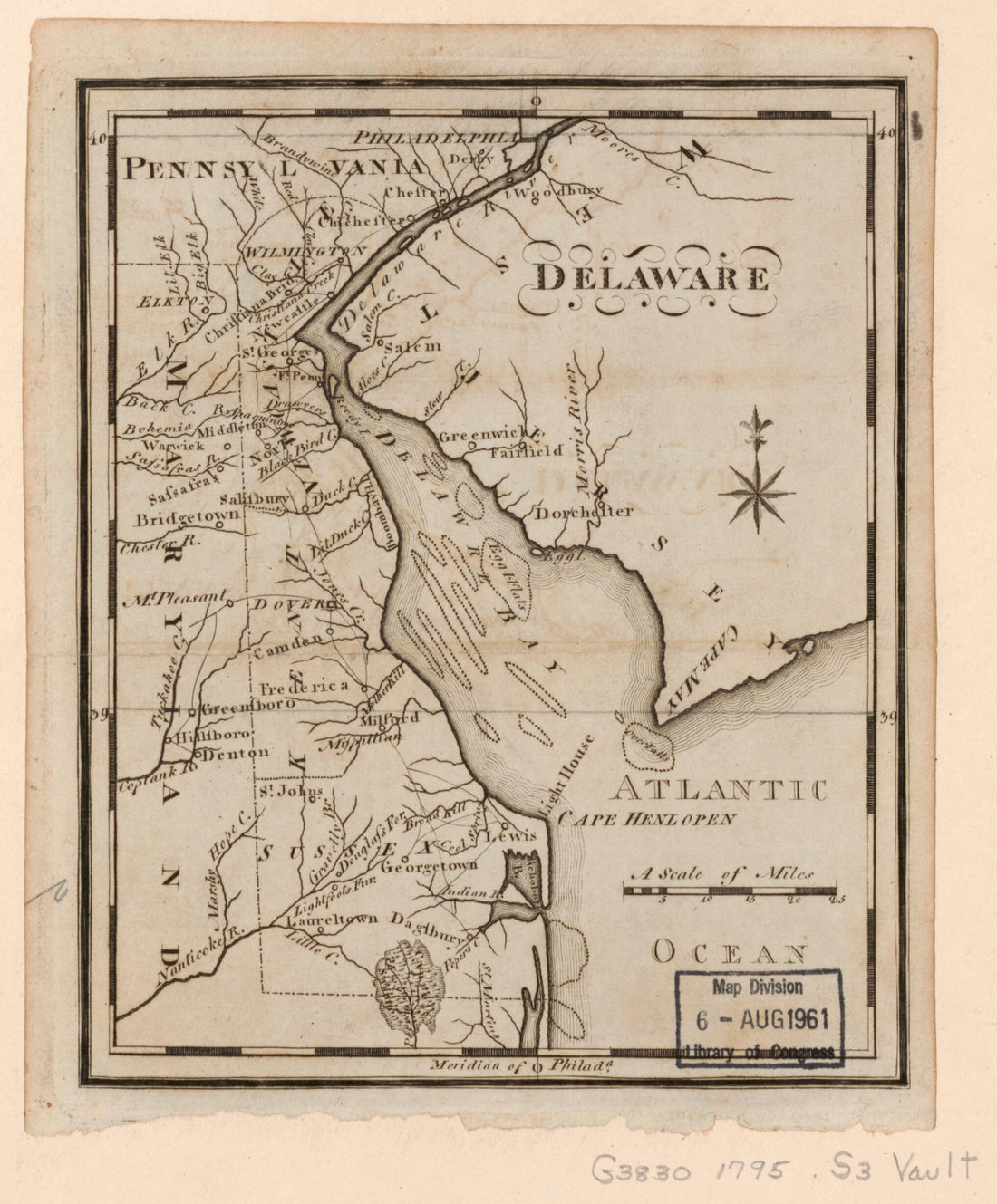 This old map of Delaware from 1795 was created by Joseph Scott in 1795