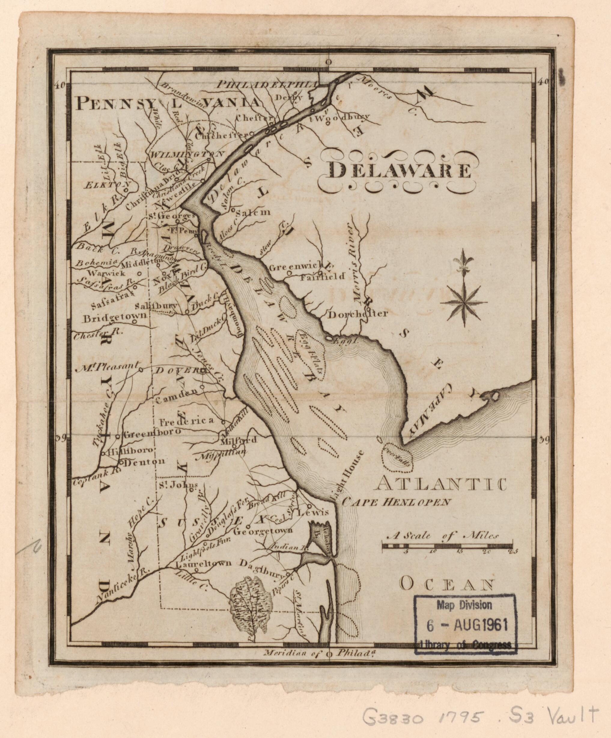 This old map of Delaware from 1795 was created by Joseph Scott in 1795