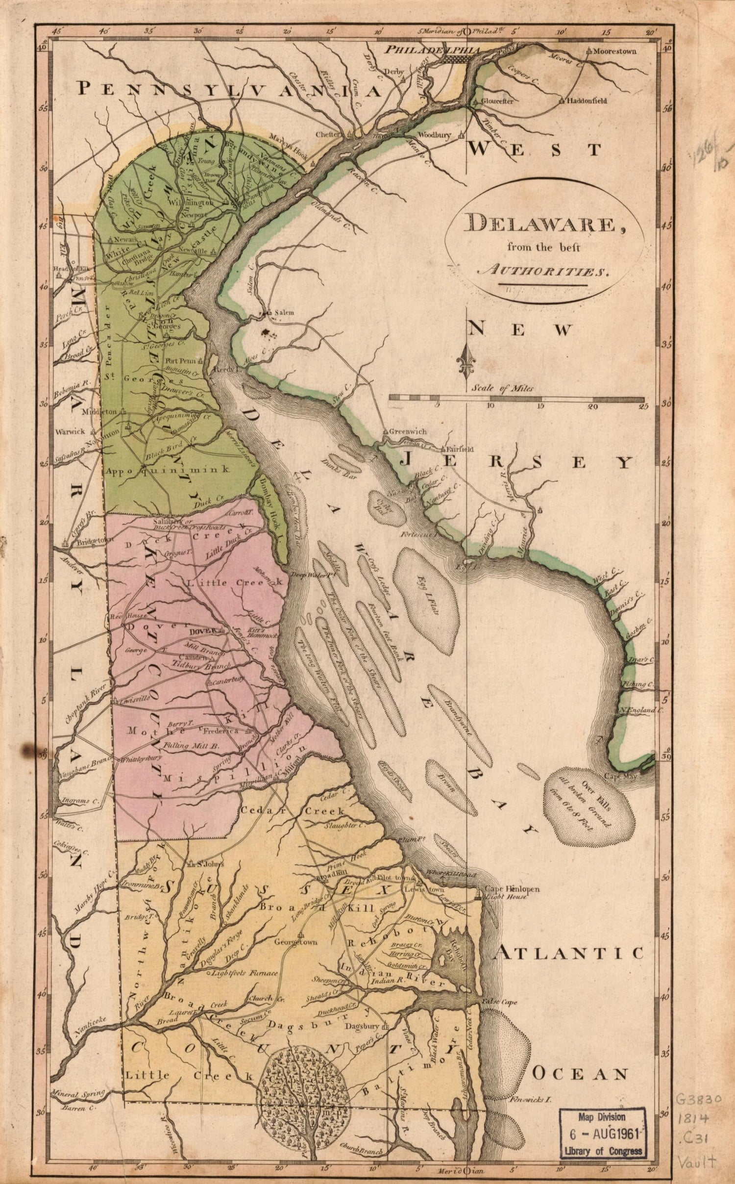 This old map of Delaware from the Best Authorities from 1814 was created by Mathew Carey in 1814