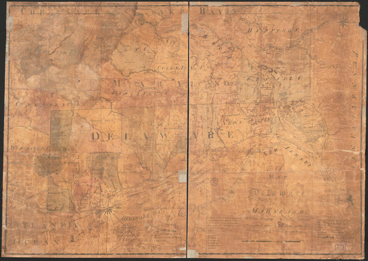 This old map of A Map of the State of Delaware and the Eastern Shore of Maryland : With the Soundings of the Bay of Delaware from 1801 was created by Francis Shallus, Charles Varle in 1801