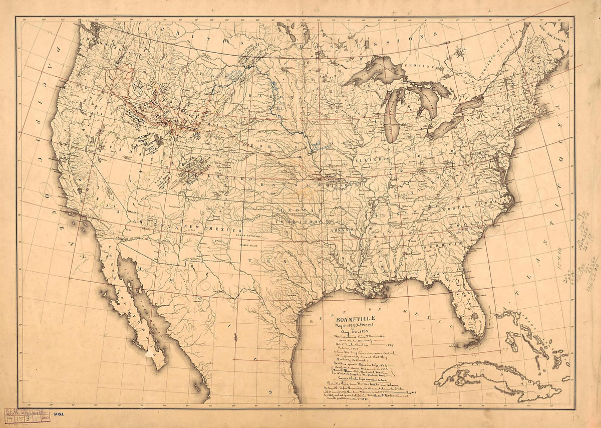 Bonneville May 1 1832 (Fort Osage) to Aug. 22 1835 1868 by Relic Map Company