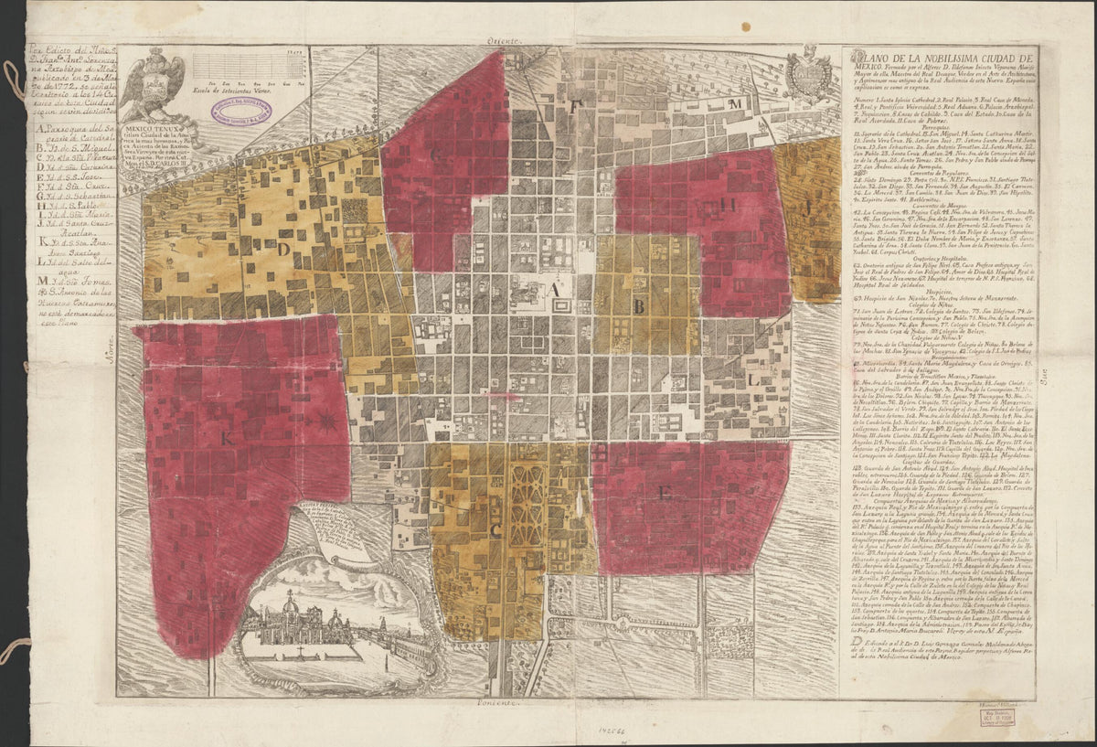 Plano De La Nobilísima Ciudad De México (Mexico Tenux Titlan Ciudad De La America La Mas Hermosa, Y Rica Asiento De Los Exmos. Sres. Virreyes De Esta Nueva España) 1778 by Relic Map Company