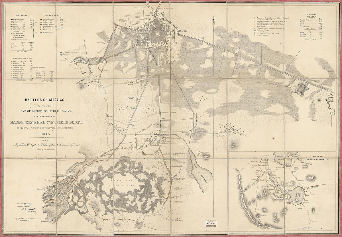 Battles of Mexico : Survey of the Line of Operations of the U.S. Army, Under the Command of Major General Winfield Scott On the 19th &amp; 20th &amp; On the 8th, 12th, &amp; 13th September, 1847 1848 by Relic Map Company