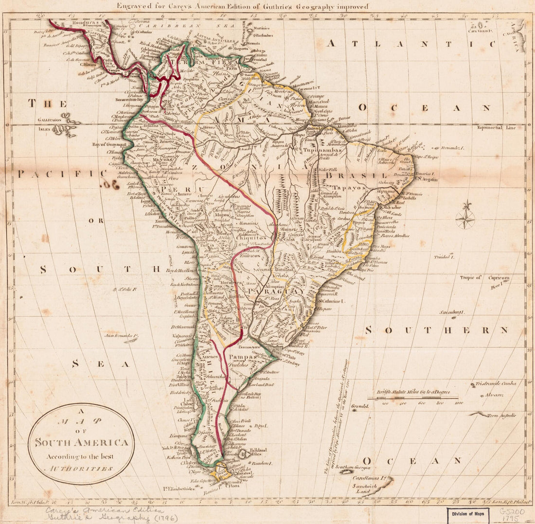 This old map of A Map of South America : According to the Best Authorities from 1796 was created by Mathew Carey, William Guthrie in 1796