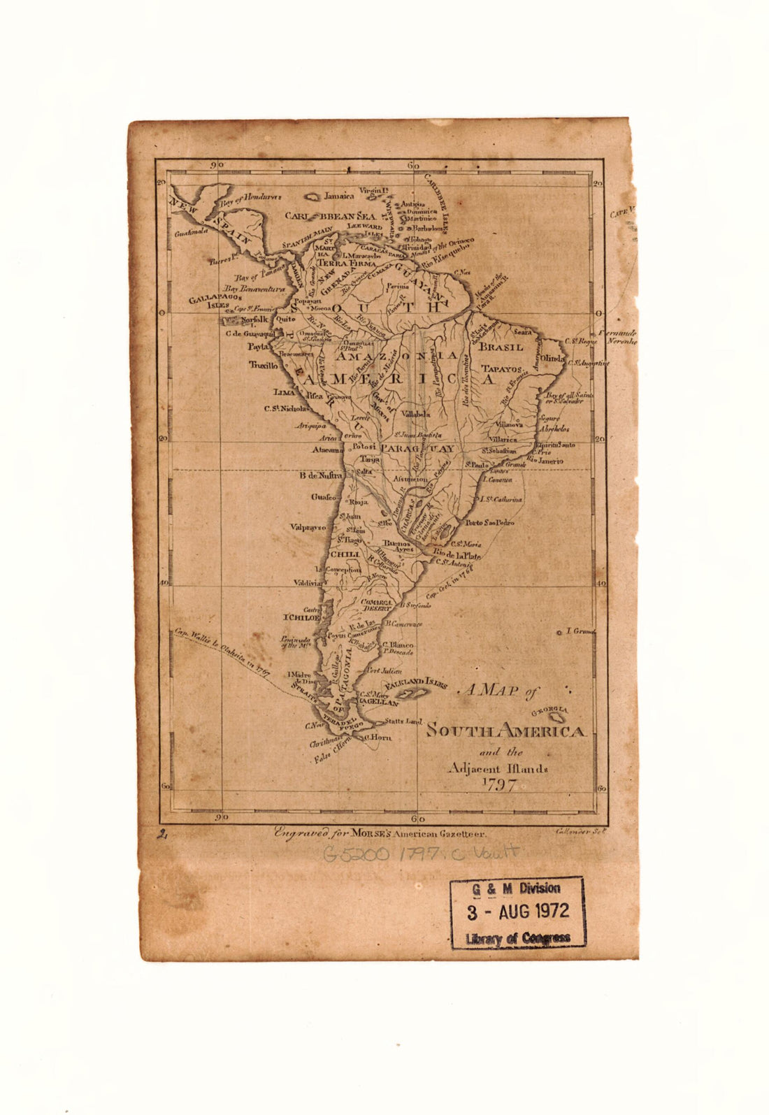 This old map of A Map of South America and the Adjacent Islands, from 1797 was created by Jedidiah Morse in 1797