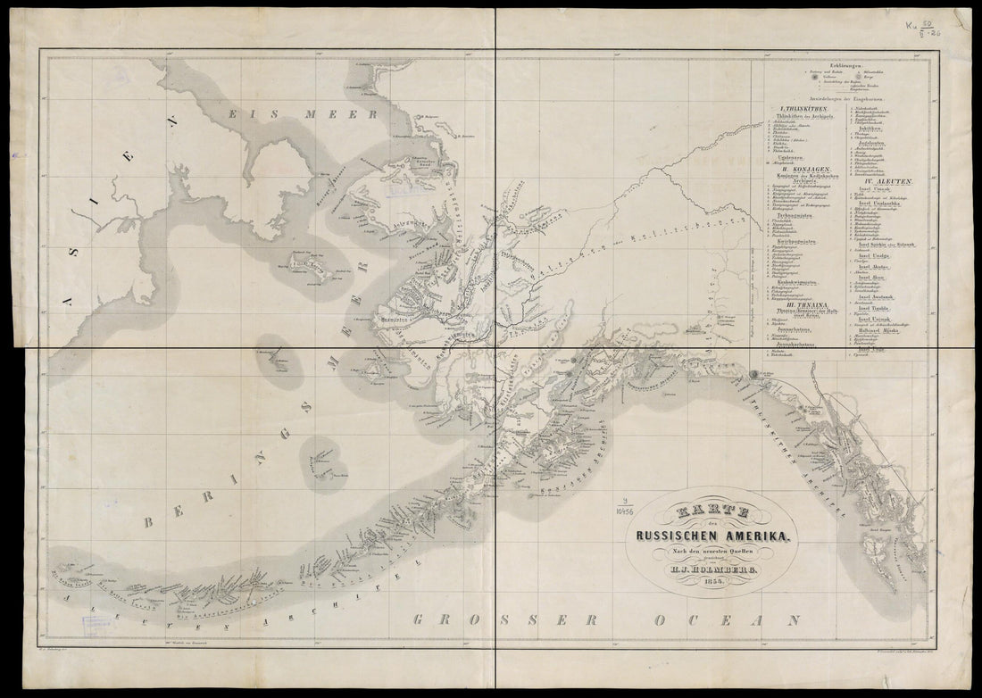 This old map of Karte Des Russischen Amerika from 1855 was created by H. J. (Henrik Johan) Holmberg in 1855