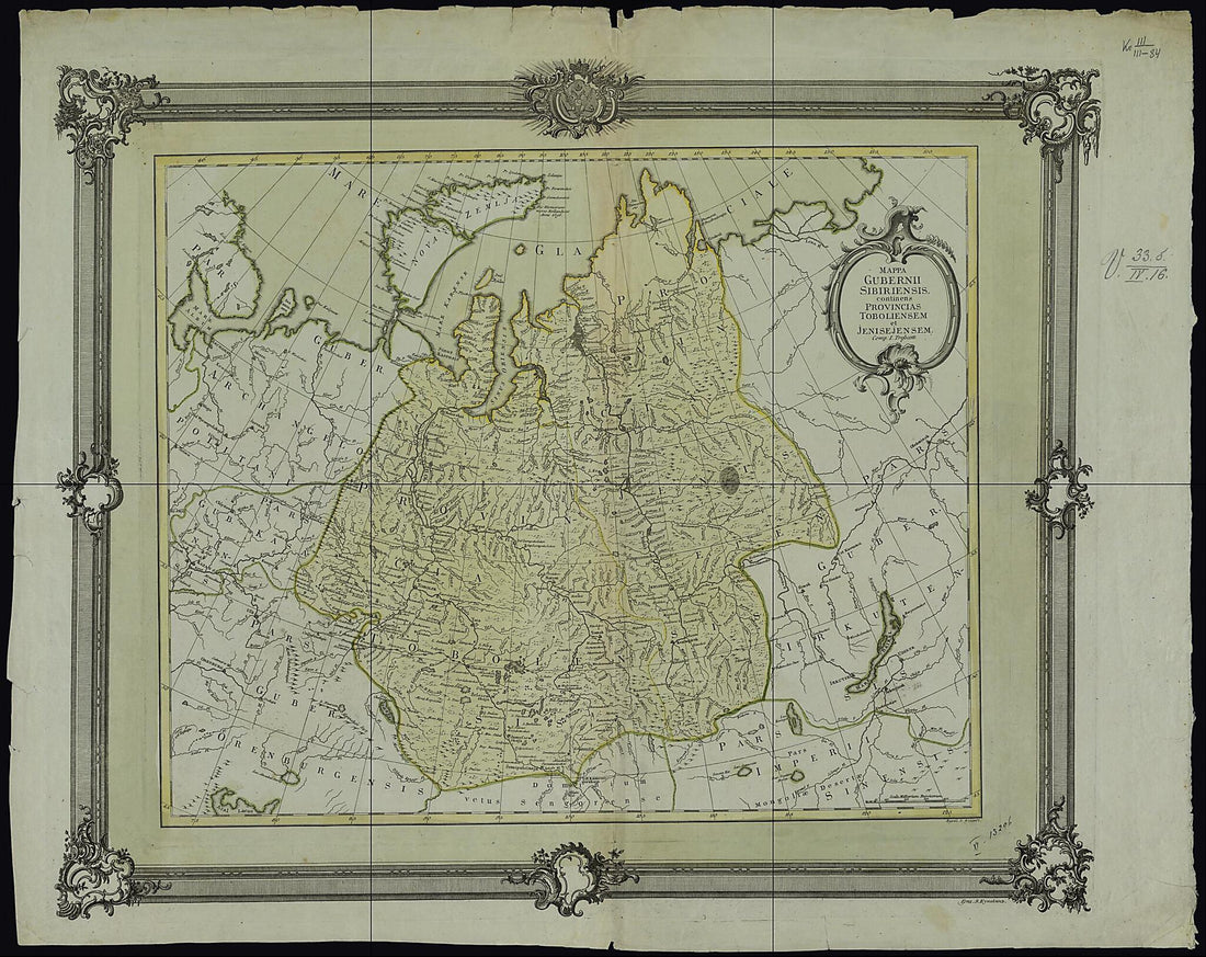 This old map of Mappa Gubernii Sibiriensis, Continens Provincias Toboliensem Et Jenisejensem, Comp. I. Tresscott from 1776 was created by K. Frolov, I. Kuvakin, Johann Treskot in 1776