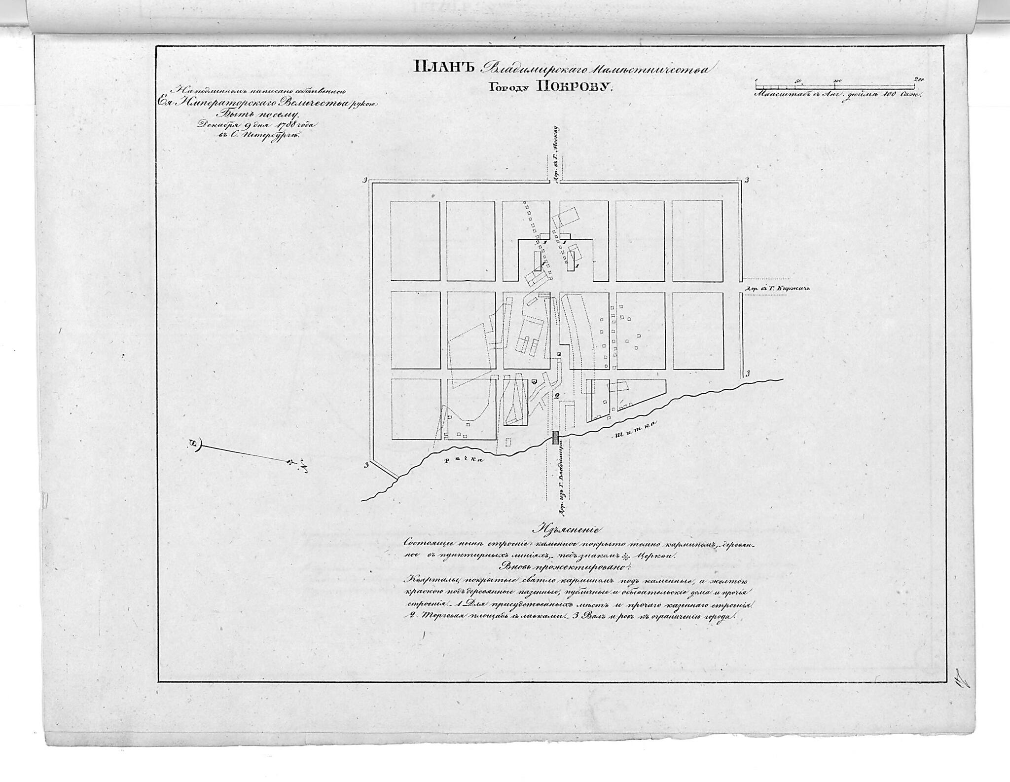 This old map of Plan Vladimirskogo Namestnichestva Gorodu Pokrovu. (План Владимирского наместничества городу Покрову.) from 1859 was created by  in 1859