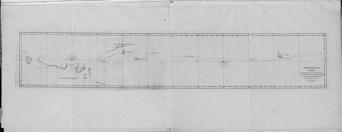 This old map of Merkatorskai︠a︡ Karta Ot Shiroty 14° Do 16° I︠u︡zhnoĭ I Dolgoty 137° Do 149° W Ot Grinvicha S Oznacheniem Napravlenii︠a︡ Techenii︠a︡ I Sklonenie Kompasa. Apreli︠a︡ 1816 Goda. (Меркаторская карта �