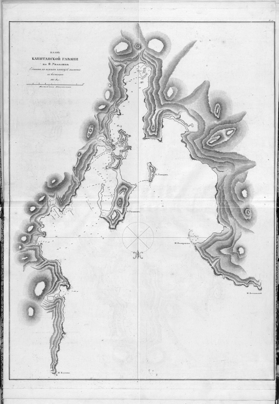 This old map of Plan Kapitanskoĭ Gavani Na O. Unalashke. Sochinen Na Kompas Imei︠u︡shchiĭ Sklonenie 22&