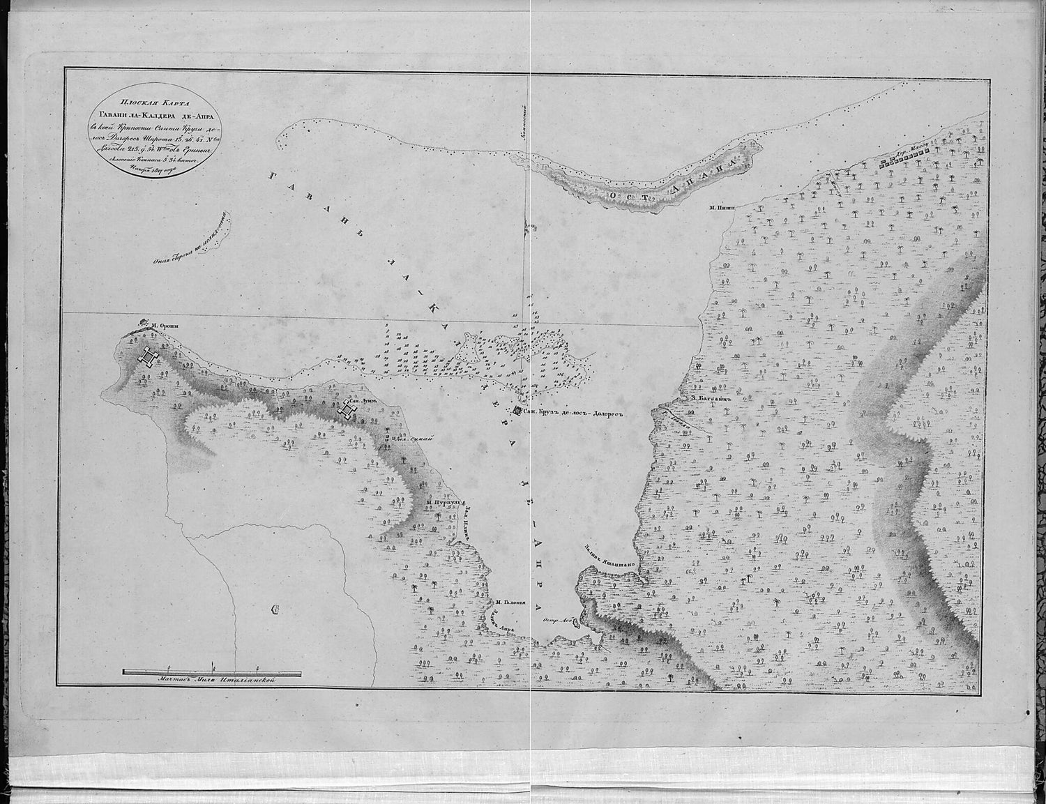 This old map of Kaldera De-Apra V Koeĭ Kreposti Santa Kruza De-los Dolores. Noi︠a︡bri︠a︡ 1817 Goda. (Калдера де-Апра в коей крепости Санта Круза де-лос Долорес. Ноября 1817 года.) from 18