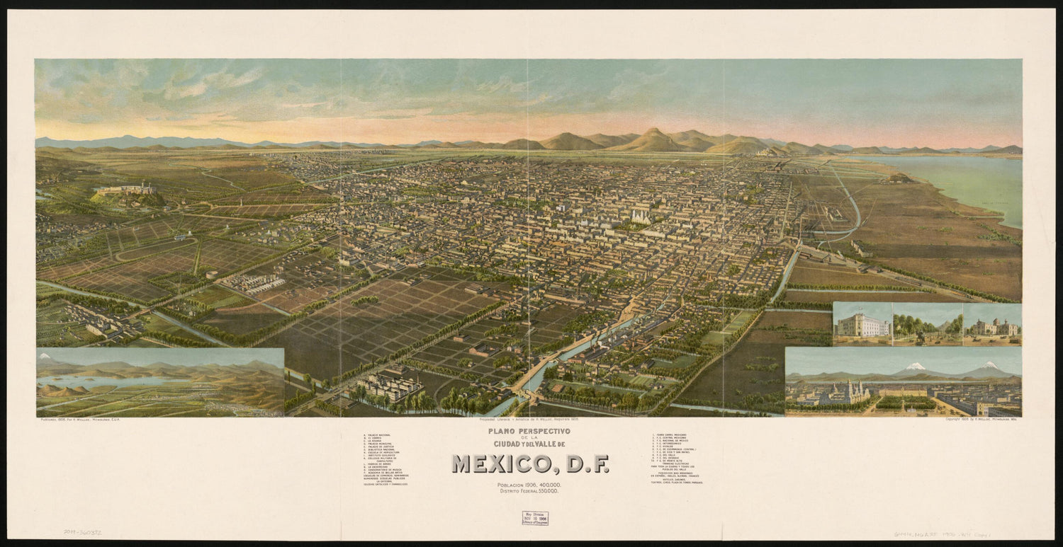 This old map of Plano Perspectivo De La Ciudad Y Del Valle De Mexico D.F from 1906 was created by H. (Henry) Wellge in 1906