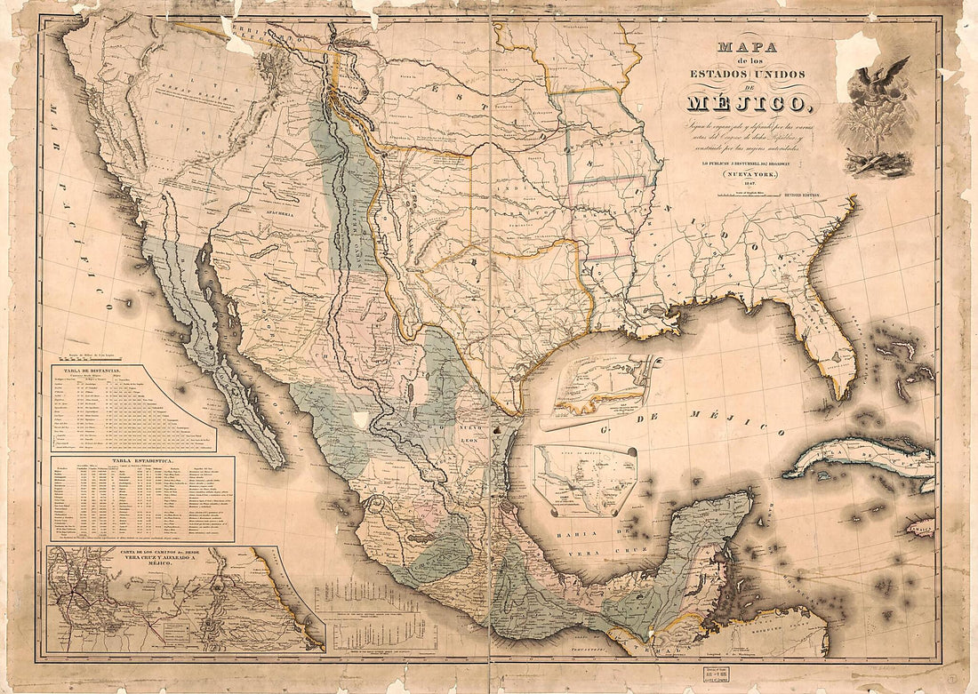 This old map of Mapa De Los Estados Unidos De Méjico : Segun Lo Organizado Y Definido Por Las Varias Actas Del Congreso De Dicha República Y Construido Por Las Mejores Autoridades from 1847 was created by John Disturnell in 1847