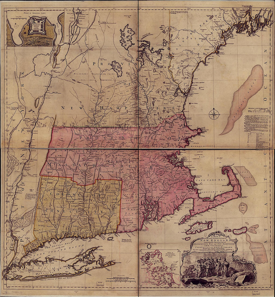 This old map of A Map of the Most Inhabited Part of New England : Containing the Provinces of Massachusets Bay and New Hampshire, With the Colonies of Conecticut and Rhode Island, Divided Into Counties and Townships : the Whole Composed from Actual Surve