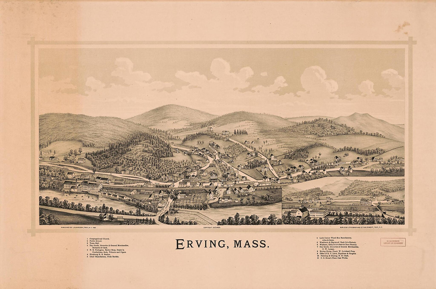 This old map of Erving, Massachusetts from 1891 was created by L. R. Burleigh in 1891