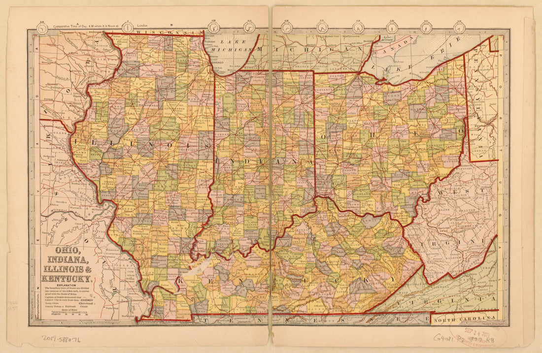 This old map of Ohio, Indiana, Illinois &amp; Kentucky from 1877 was created by  Russell &amp; Struthers in 1877