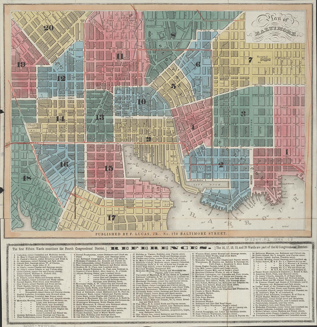 This old map of Plan of Baltimore from 1844 was created by Fielding Lucas in 1844