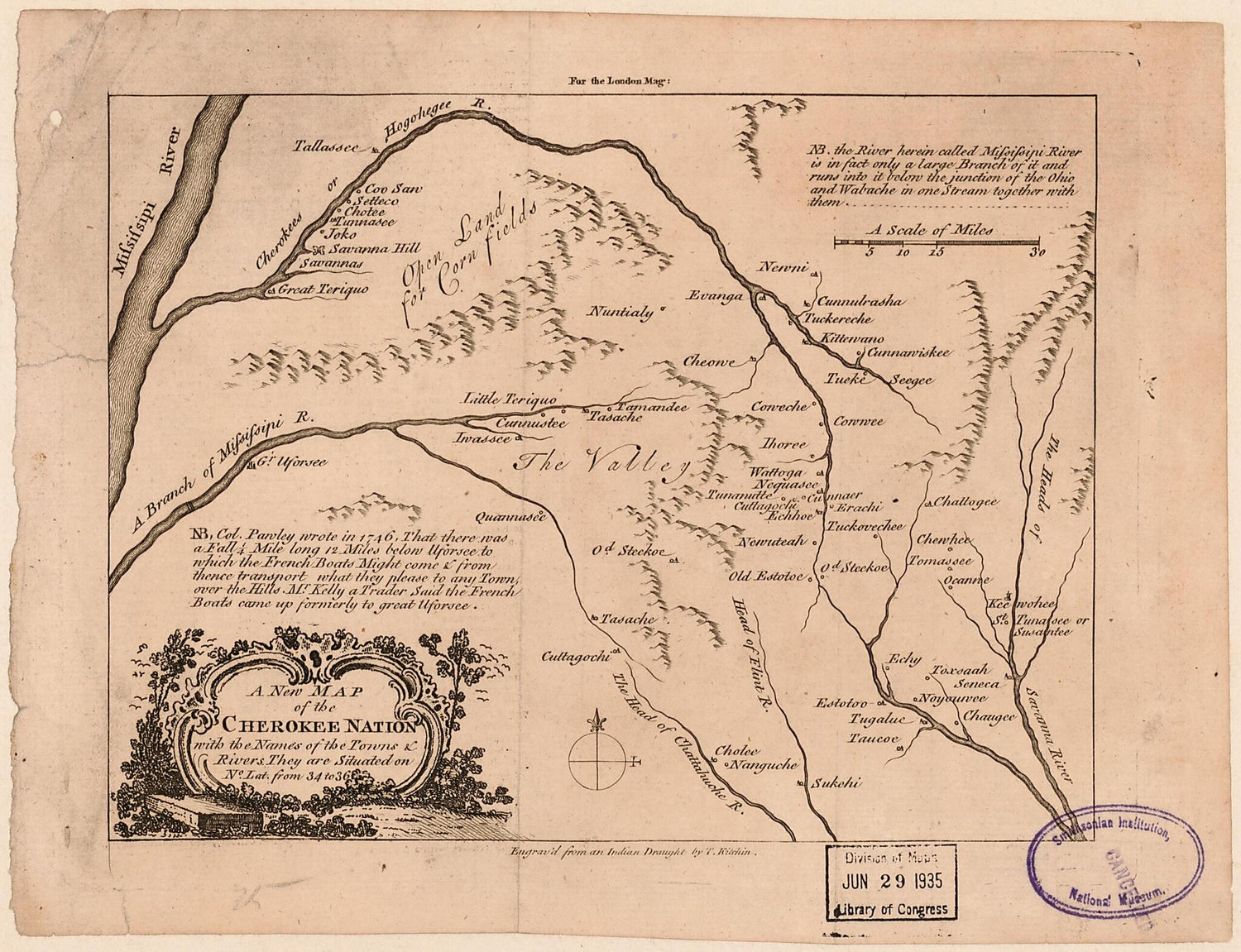 This old map of A New Map of the Cherokee Nation : With the Names of the Towns &amp; Rivers : They Are Situated On No. Lat. from 34 to 36 (Cherokee Nation) from 1760 was created by Thomas Kitchin in 1760