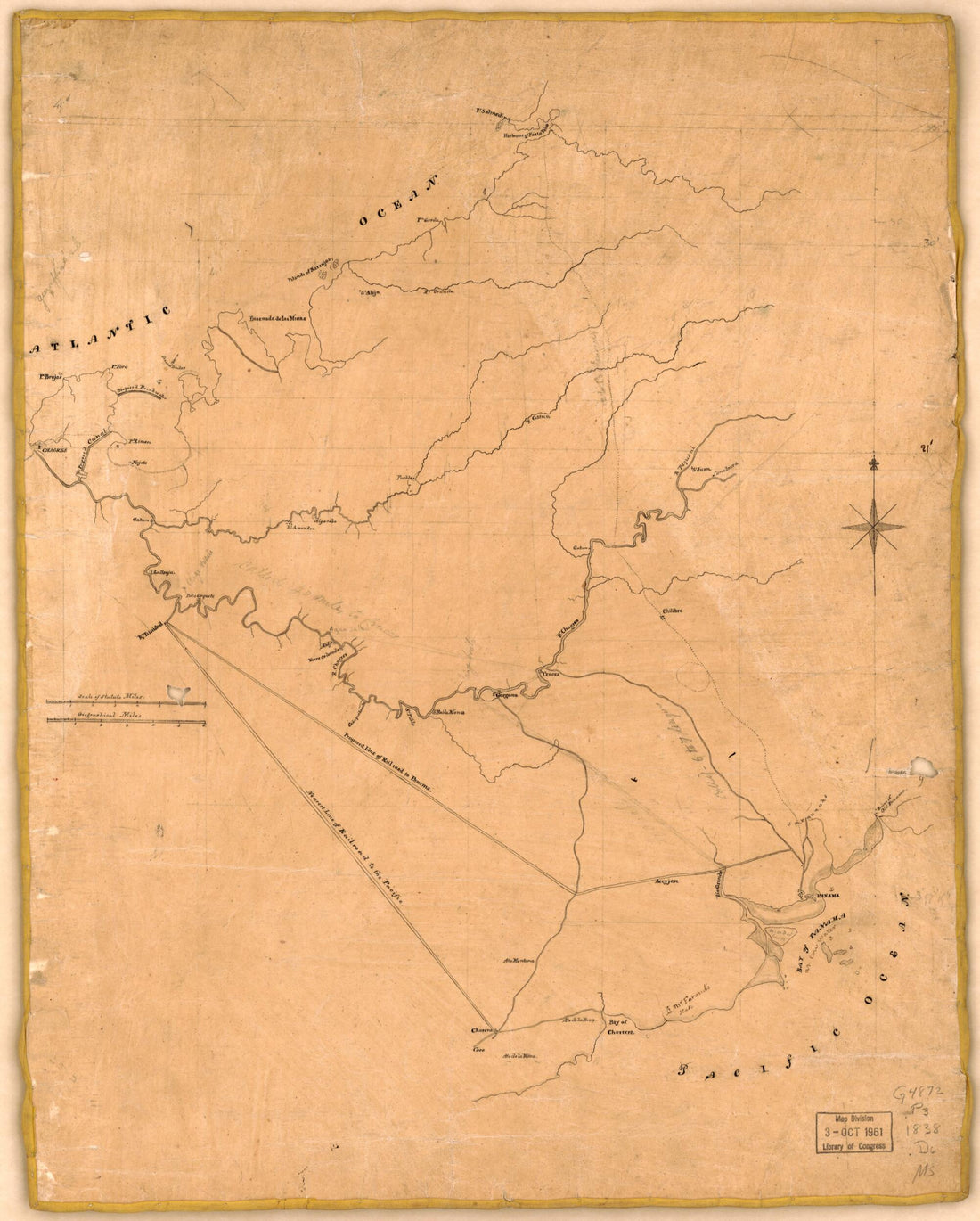 This old map of 16 (Map of Proposed Railroad Line, Panama) from 1838 was created by David Bates Douglass in 1838