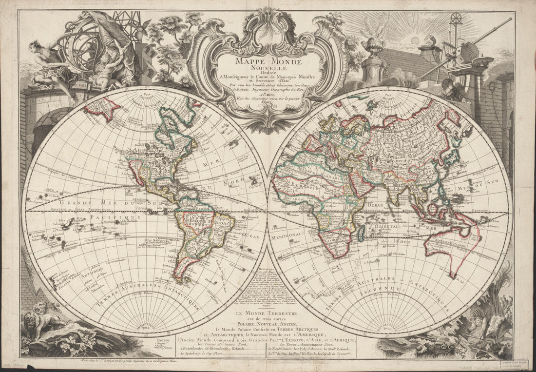 This old map of Mappe Monde Nouvelle from 1744 was created by  Louis in 1744