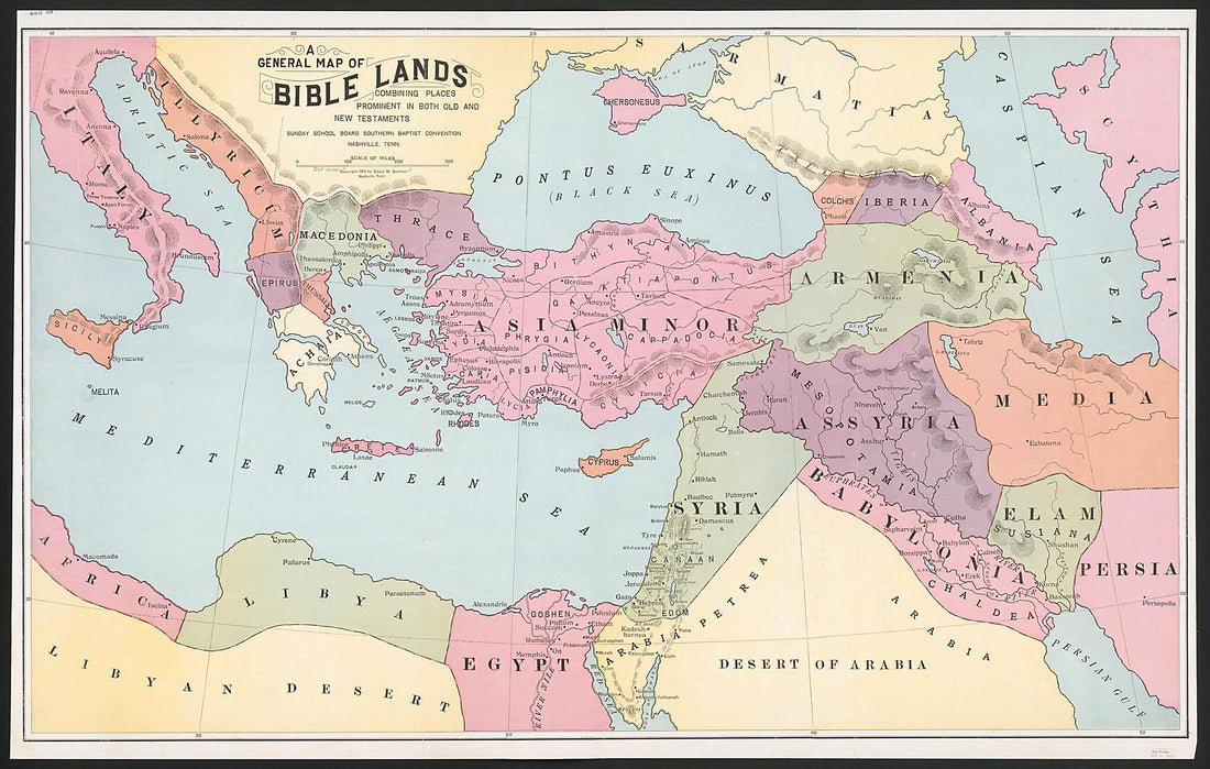This old map of A General Map of Bible Lands : Combining Places Prominent In Both Old and New Testaments from 1913 was created by  Southern Baptist Convention. Sunday School Board in 1913