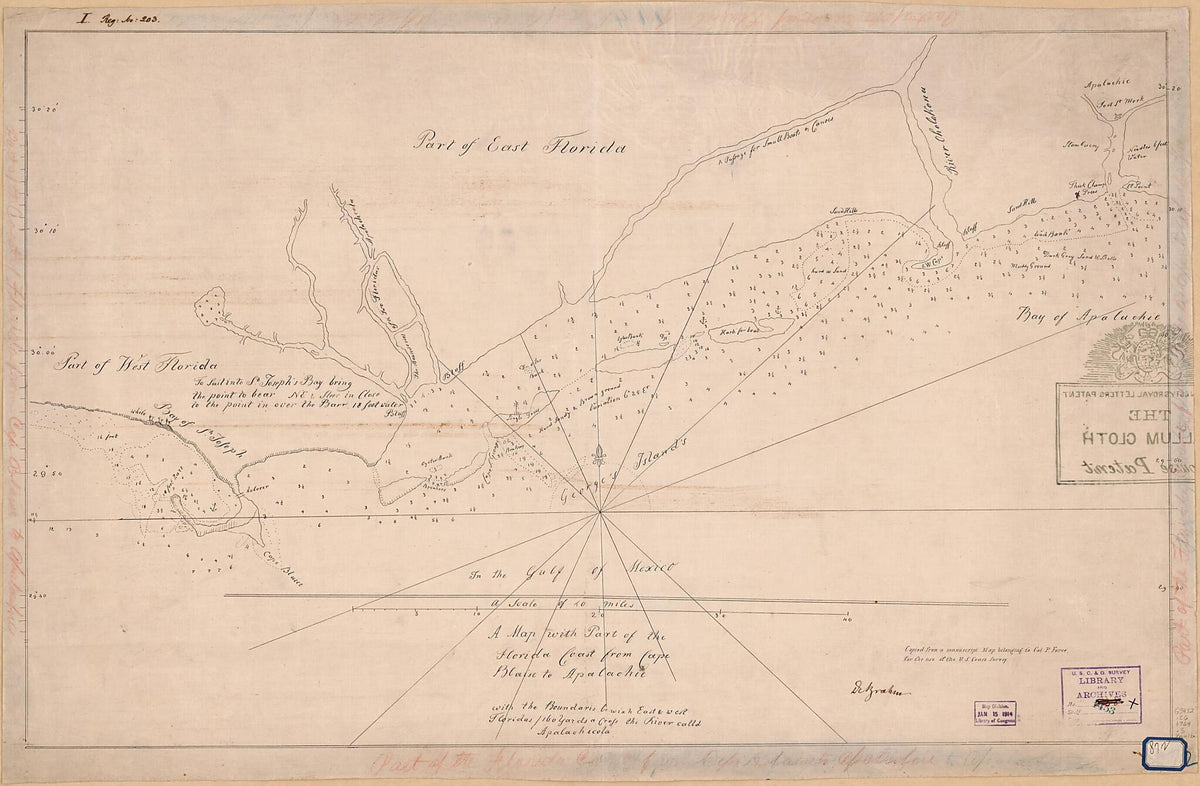 A Map With Part of the Florida Coast from Cape Blaise to Apalachie : With the Boundaries Bewixh East &amp; West Floridas : 160 Yards Across the River Calld Apalachicola. (Florida Coast from Cape Blaise to Apalachie) 1769 by Relic Map Company