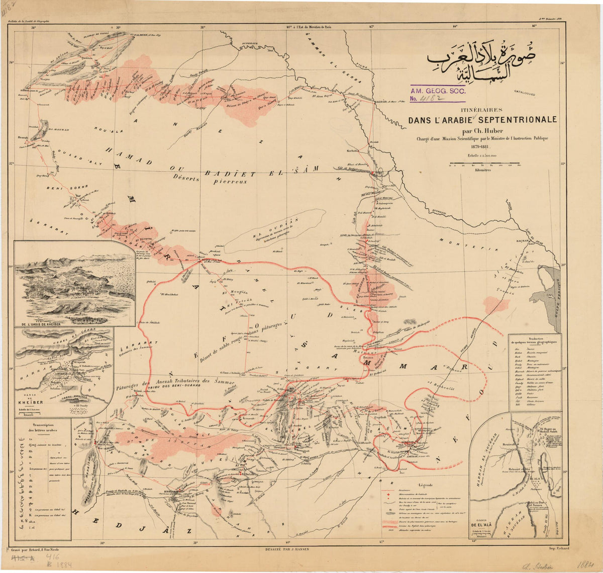 Travel Routes of Northern Arabia 1884 by Relic Map Company