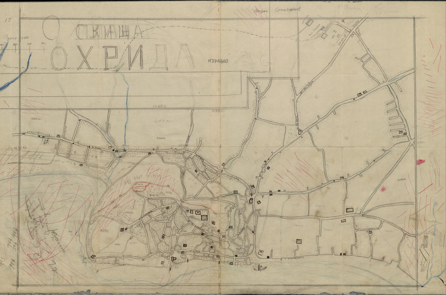 This old map of Sketch of Ohrid from 1923 was created by Naum Srbinović in 1923