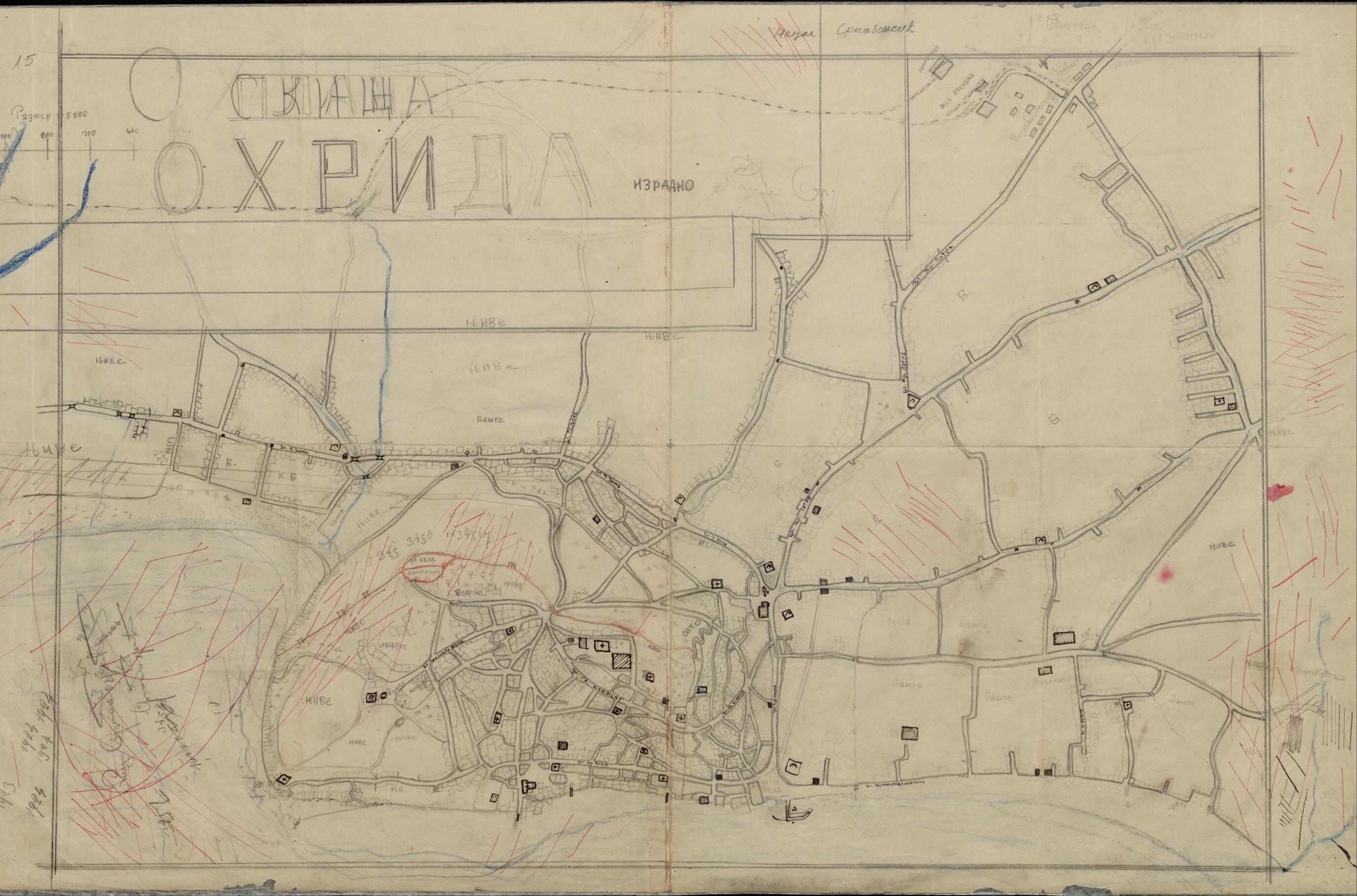 This old map of Sketch of Ohrid from 1923 was created by Naum Srbinović in 1923